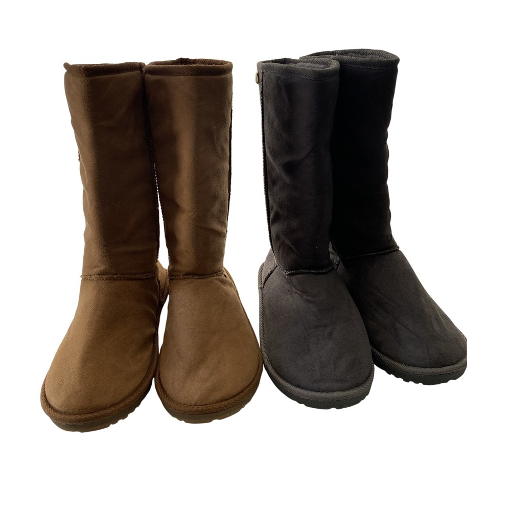 Eskis Mid Calf Winter Boots Women 8 Brown Gray 2 Pairs Excellent Faux Fur Lined